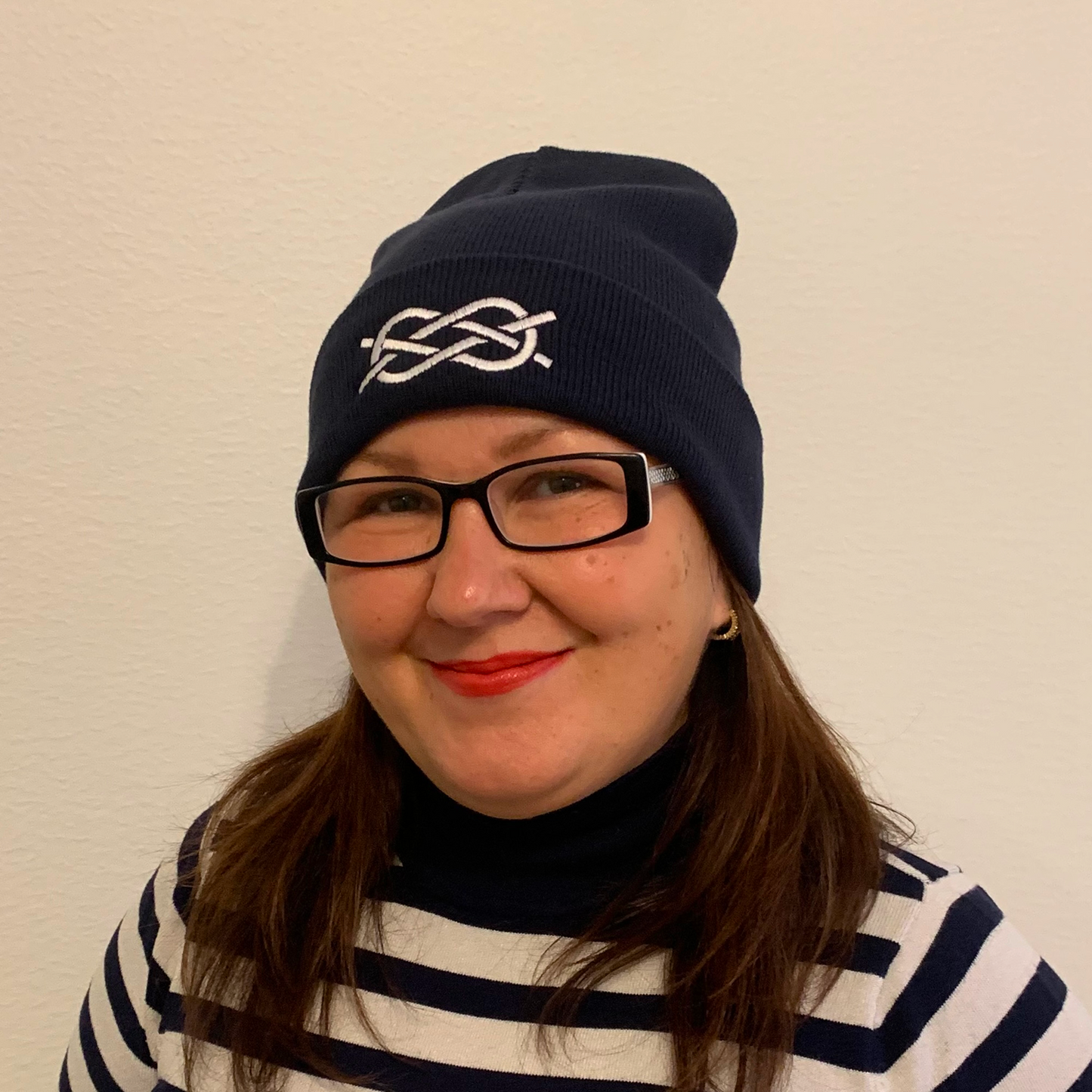 Beanie with Carrick Bend Knot Embroidery