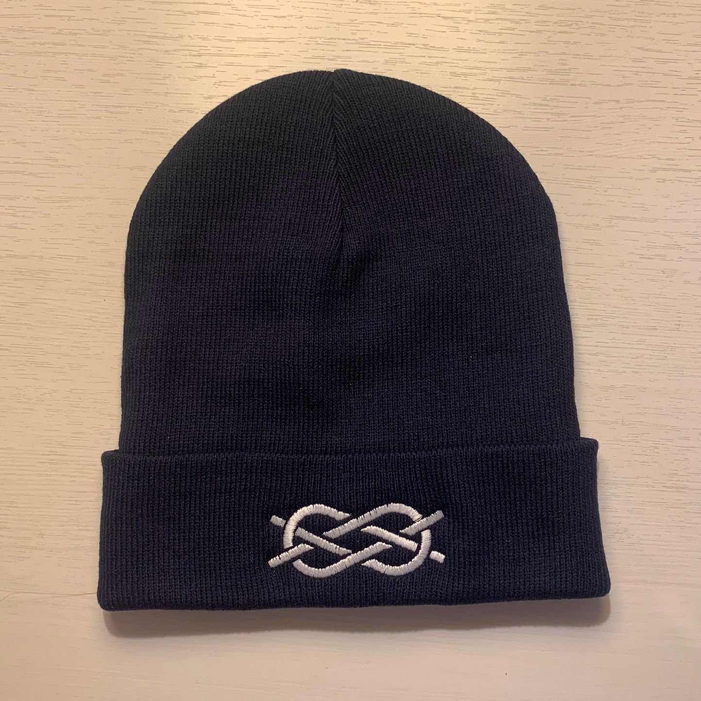 Beanie with Carrick Bend Knot Embroidery