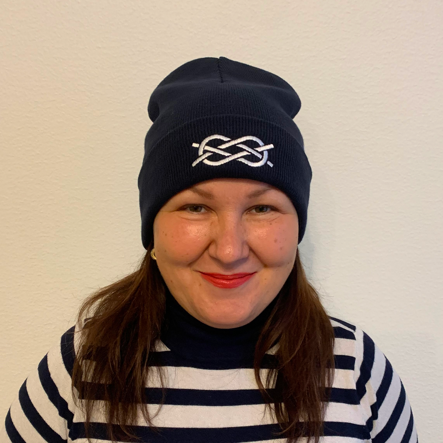 Beanie with Carrick Bend Knot Embroidery